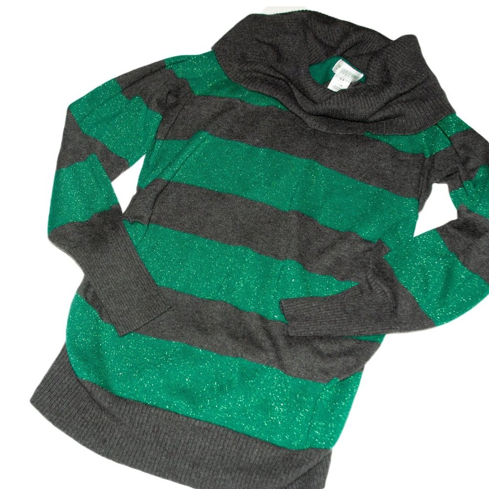 Green and Gray Striped Elf Sweater Maternity Cowl